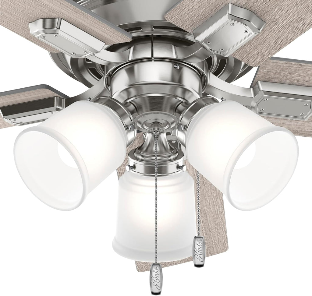 Hunter Fan 44 Inch Traditional Brushed Nickel Indoor Ceiling Fan with LED Light and Pull Chain for Bedroom, Living Room/Family Room, Dining Room, Kitchen, Office (Renewed)