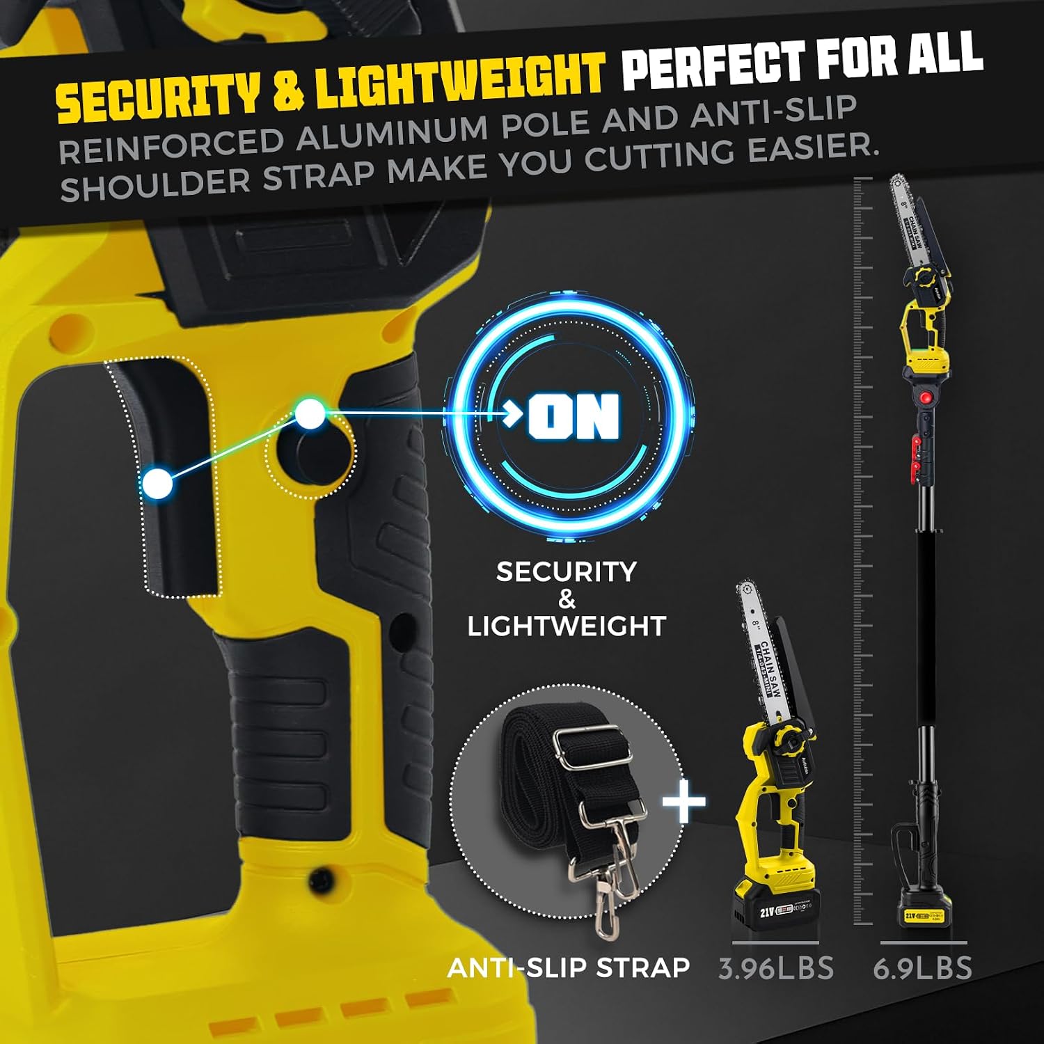 Brushless 2-IN-1 Cordless Pole Saw & Mini Chainsaw, 2× 21V 4.0Ah Battery Powered 8 Inch Chain,Max Reach 16 Ft & Multi-Angle Electric Pole Saw for Tree Trimming, Gifts For Father,Husband,Men