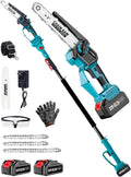 8 & 6 Inch Electric Pole Saw for Tree Trimming, 2-in-1 Mini Chainsaw and Pole Saw, 2x4000mAh Battery Powered, 16 ft Reach,Auto Oiling,Tool-Free Tensioning,Fathers Day Yard Gift