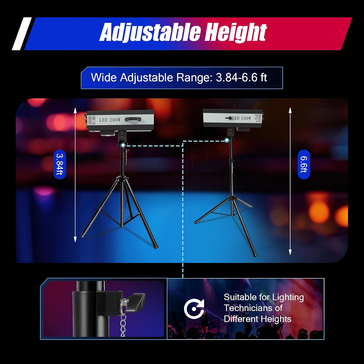 200W 110V Stage Focused LED Spotlight with Stand,Manual Control Adjustable Aperture Follow Spot Light 5+White Split Colors for DJ Party Disco Clubs Stage Effect