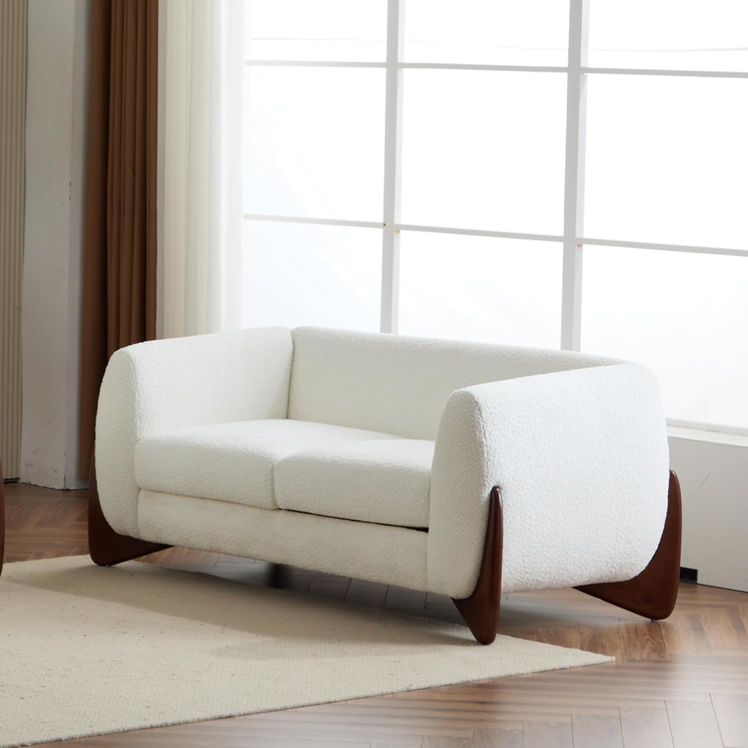 Christopher Knight Home Alma 63' Boucle Loveseat with Wood Legs, 2 Seater Sofa Couches for Living Room, Upholstered Couch Chair, Soft Seating Lounge Sofa Chair, Cozy Loveseat with Armrest, Beige