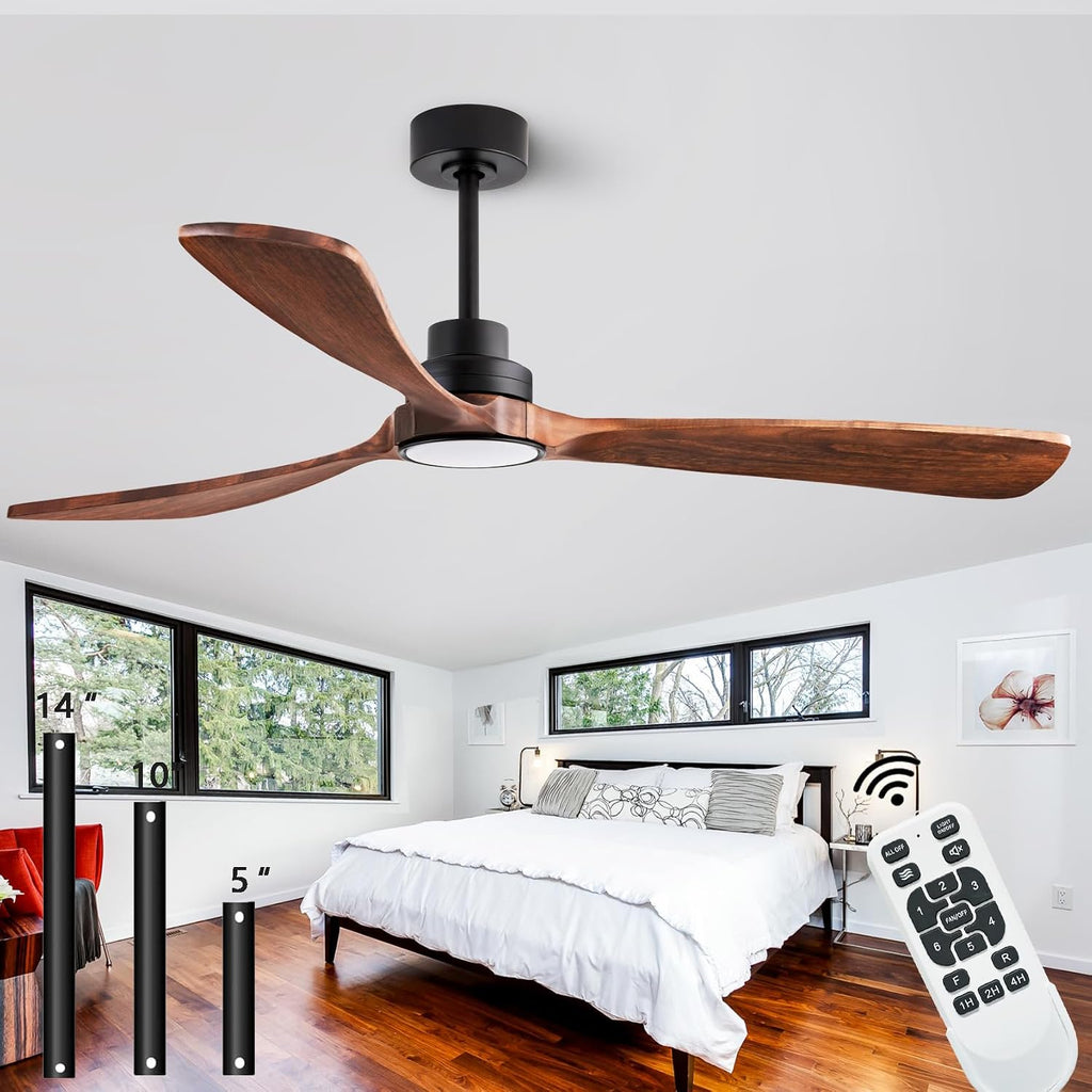 60' Ceiling Fans with Lights with Remote Control, Indoor Outdoor Wooden Ceiling Fan with 3 Wooden Blades for Patio, Living Room, Office, Farmhouse, etc. (Black + Walnut)…