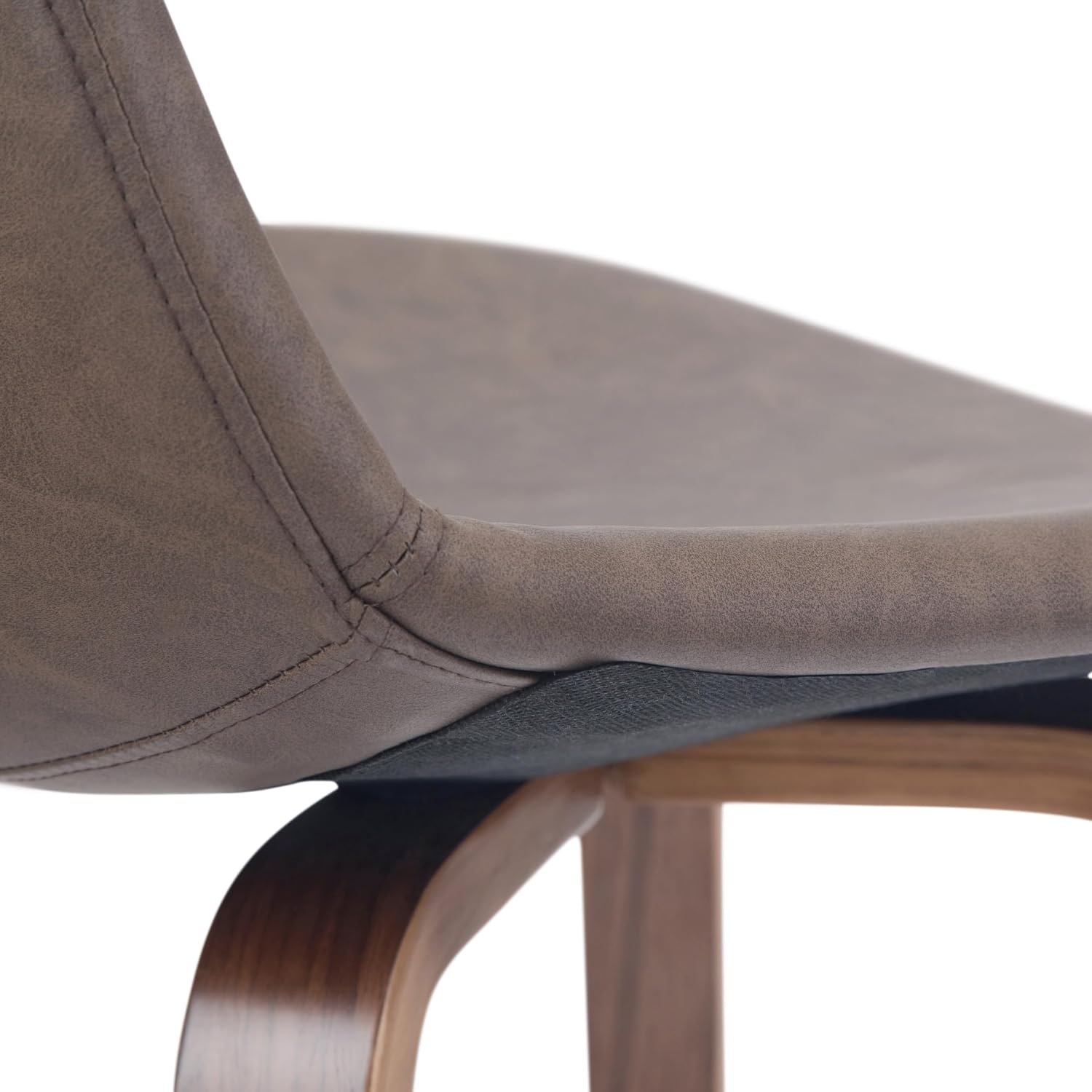 SIMPLIHOME Randolph Counter Stools (Set of 2) - 28 Inch Seat Height Upholstered Bentwood Kitchen Seats in Distressed Chocolate Brown Vegan Faux Leather, Mid Century Modern Seating with Chrome Footrest