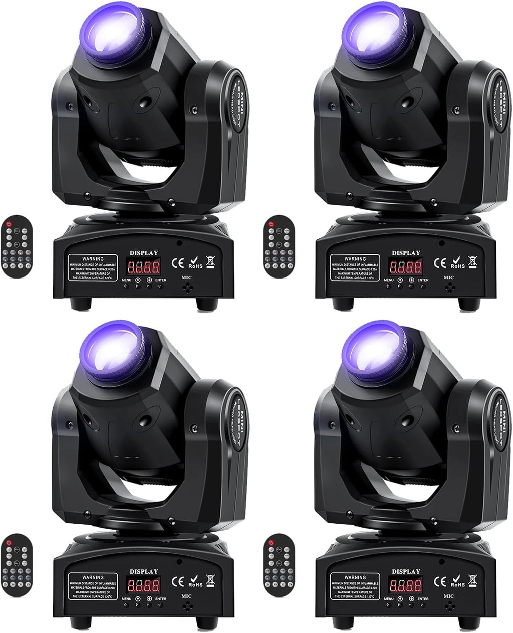 4PCS 60W LED Moving Head Light with Remote 8 GOBO 8 Colors Spotlight by DMX Controlled 11 Channel for Disco Club Party Stage Lighting Shows