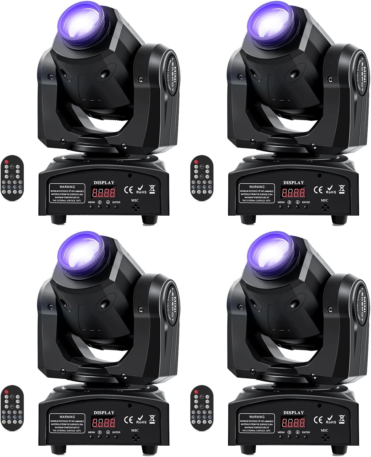 4PCS 60W LED Moving Head Light with Remote 8 GOBO 8 Colors Spotlight by DMX Controlled 11 Channel for Disco Club Party Stage Lighting Shows
