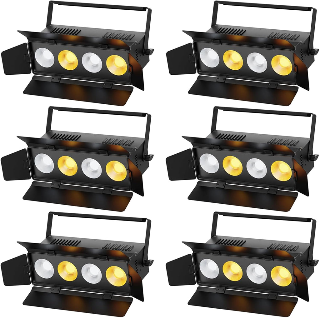 Stage Lights with Barn Doors, 4x50W LED Par Can Lights DMX512 Sound Activated, Cool White and Warm White COB Spotlights Uplights for Events Wedding Parties Concert Church Theater Christmas Packs of 6