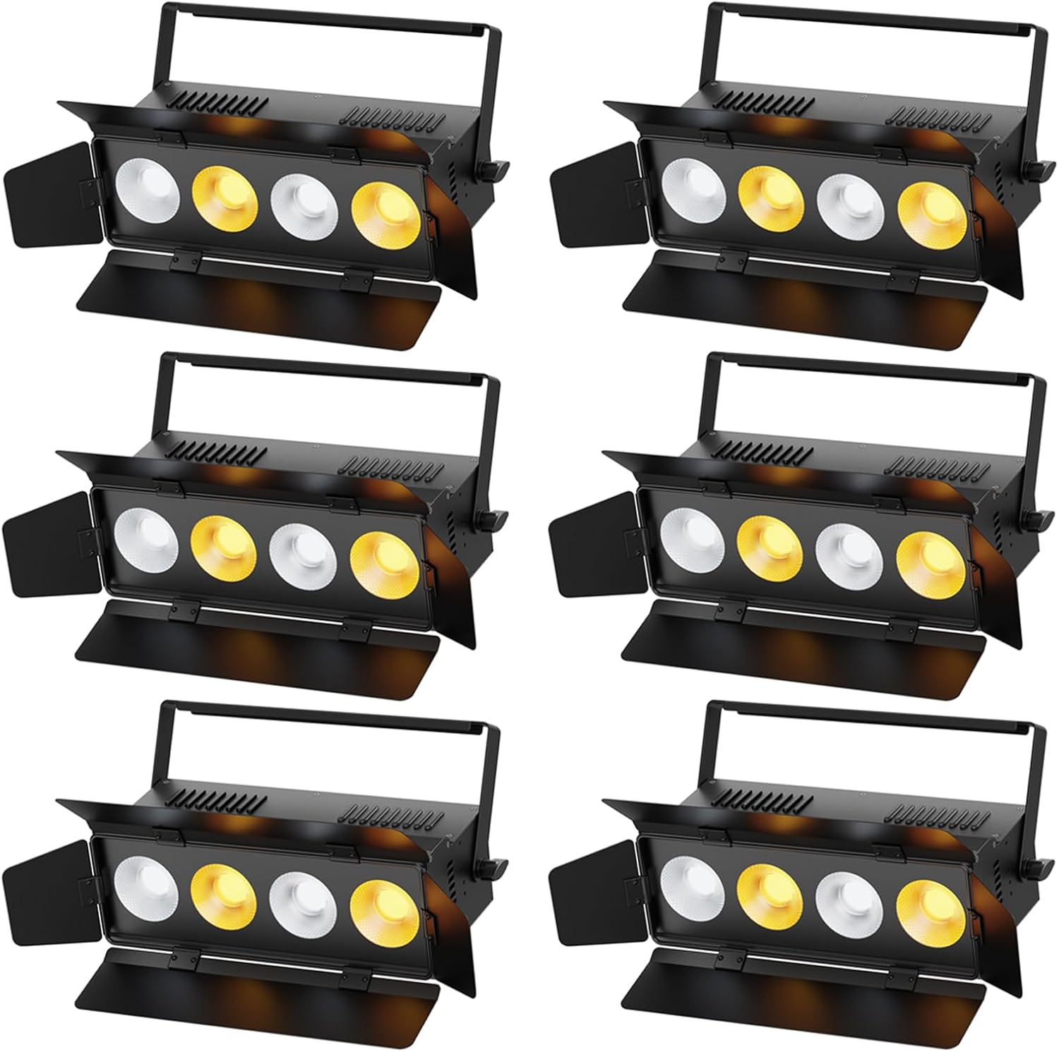 Stage Lights with Barn Doors, 4x50W LED Par Can Lights DMX512 Sound Activated, Cool White and Warm White COB Spotlights Uplights for Events Wedding Parties Concert Church Theater Christmas Packs of 6