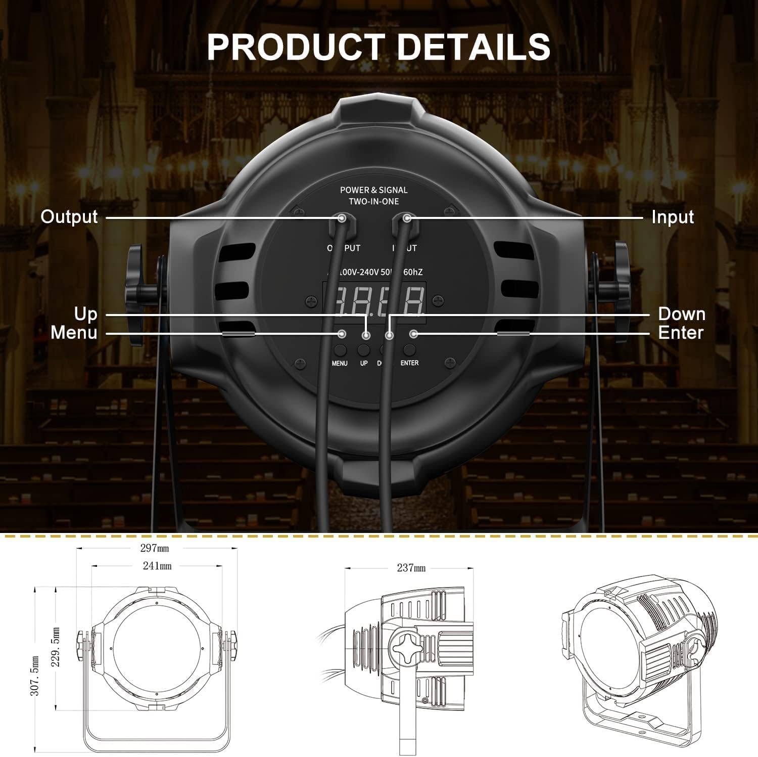 StageLights with Barn Doors - 100W COB LED Spotlights, Warm & Cold White Par Lights - DMX/Master-Slave DJ Lights, Church & Theater Spotlights