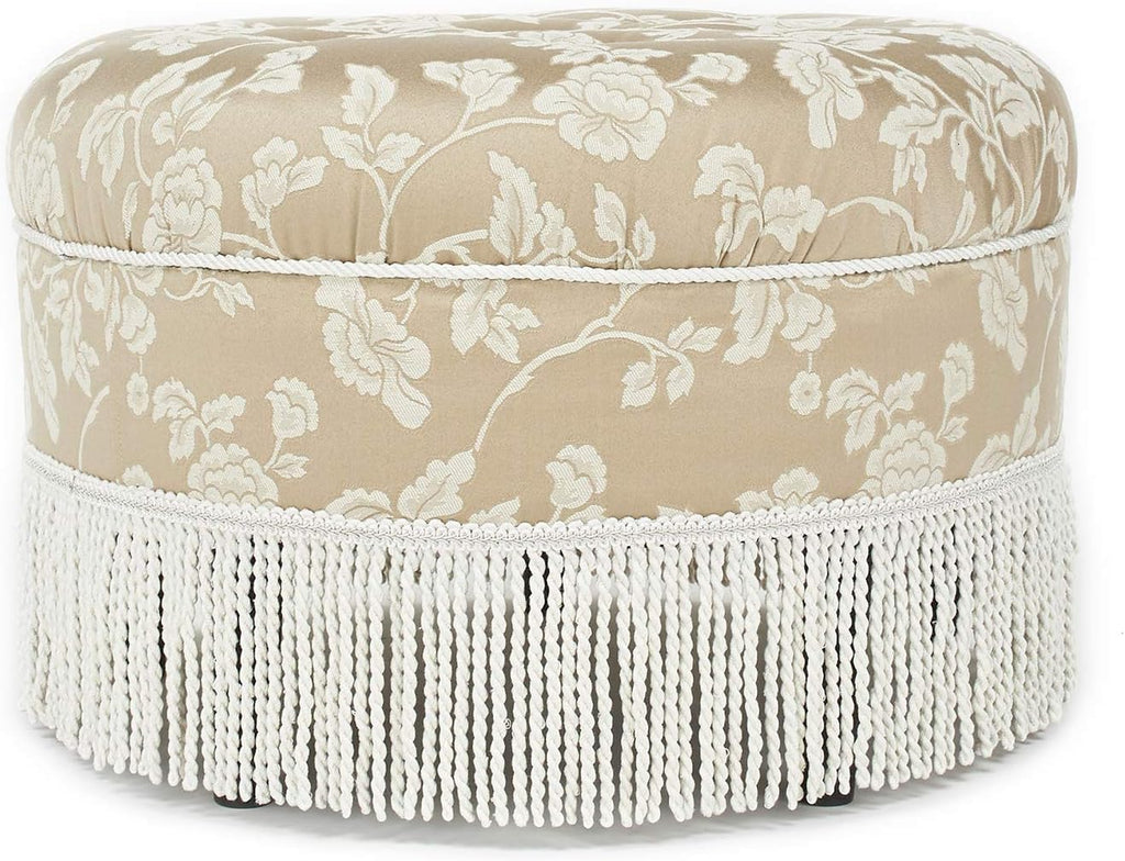 Jennifer Taylor Home Yolanda Collection Traditional Modern Cotton Blend Hand Tufted with Cord and Fringe Round Ottoman, Neutral 24' x 14'