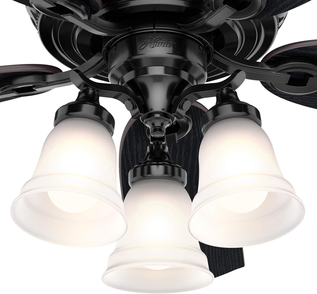 Hunter Fan 54 inch Traditional Glossy Black Indoor Ceiling Fan with LED Light and Remote Control (Renewed)