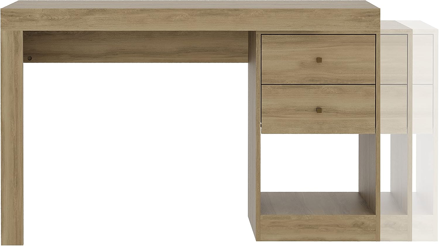 Expandable Desk with Storage Drawers & Open Shelf - Expands from 47 Inch to 57 Inch - Pine Computer Desk with Printer Space - Modern Home Office Table with Drawers - Techni Mobili Blanco Collection