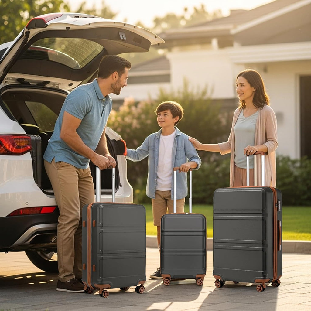 Kono 3 Piece Luggage Sets with Spinner Wheels TSA Lock Lightweight PC+ABS Hardside Travel Rolling Suitcases 20in 24in 28in Carry on Apricot Grey