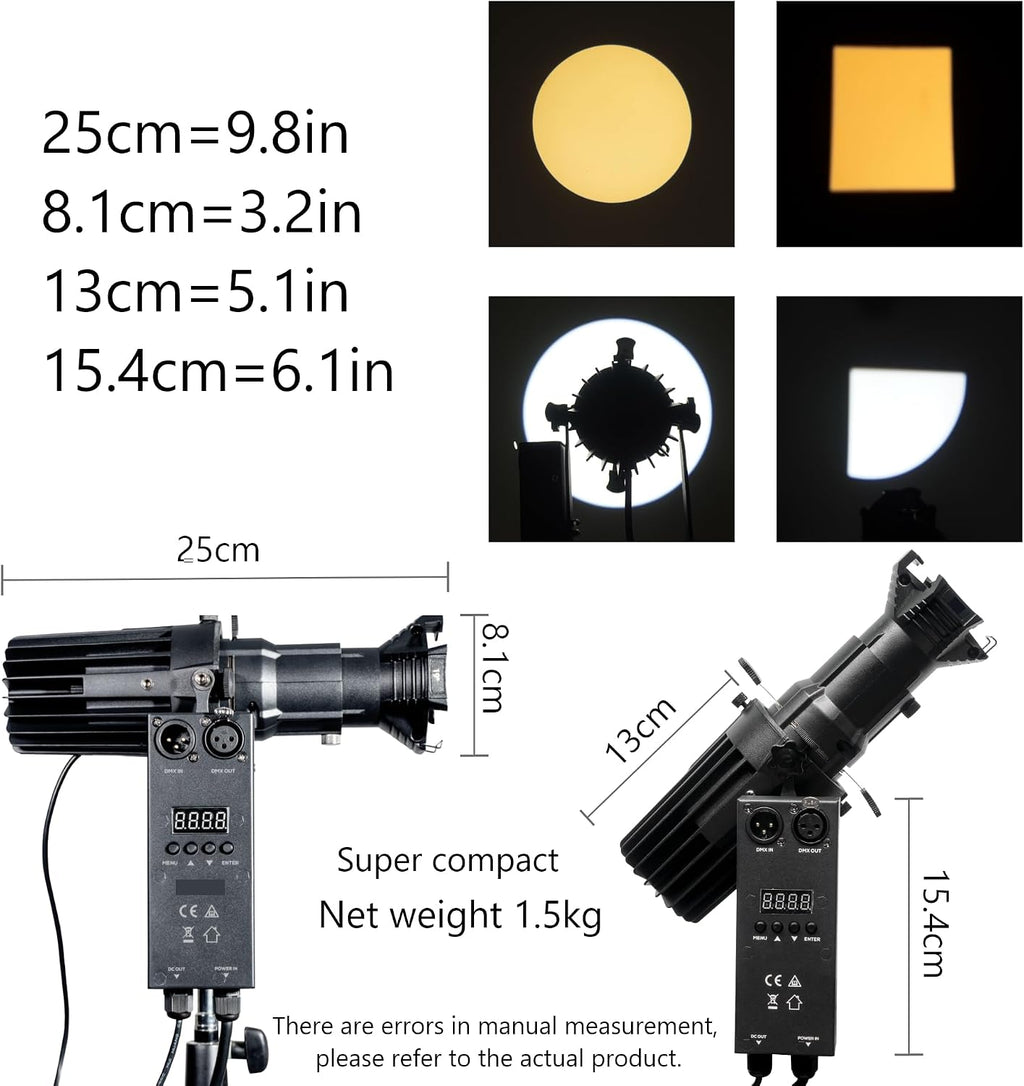 ZVH 40W MiniEllipsoidal Spotlight, Ellipsoidal Light,Four interchangeable lens angles (19°, 26°, 36°, 50°)Manual, DMX,suitable for churches,exhibitions,galleries,and stage lighting (3200K–5600K),3-pin