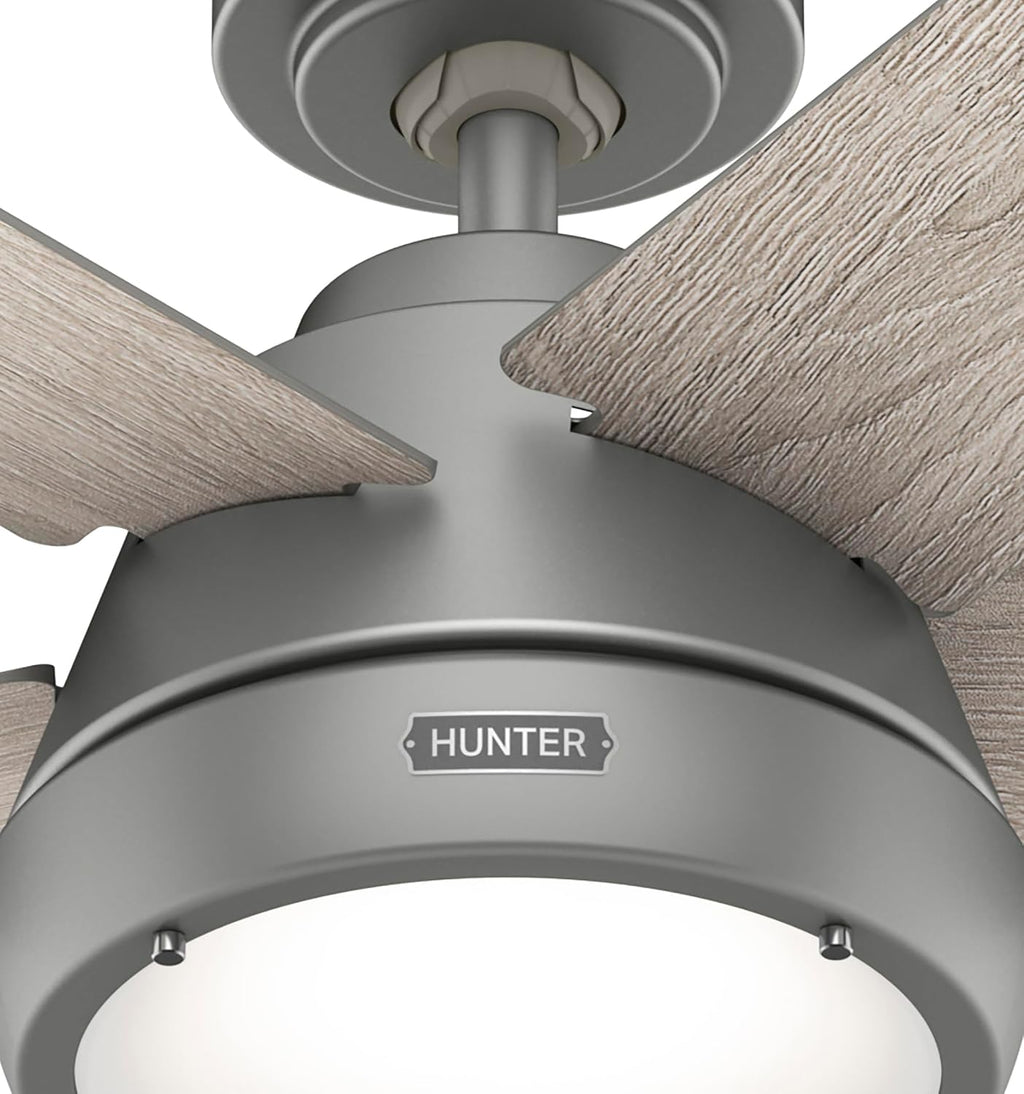 Hunter Fan 52 inch Casual Matte Silver Indoor Ceiling Fan with Lights and Remote Control for Bedroom, Living Room/Family Room, Dining Room, Kitchen, Office (Renewed)