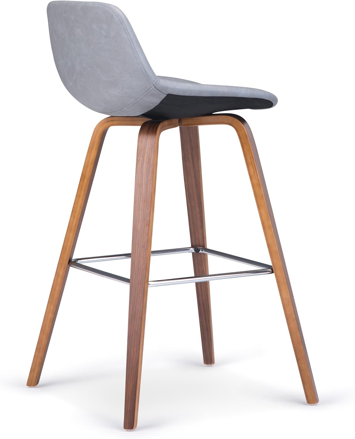 SIMPLIHOME Randolph Mid Century Modern 28 inch Bentwood Counter/ Bar Height Stool (Set of 2) in Stone Grey Vegan Faux Leather for the Dining Room and Kitchen