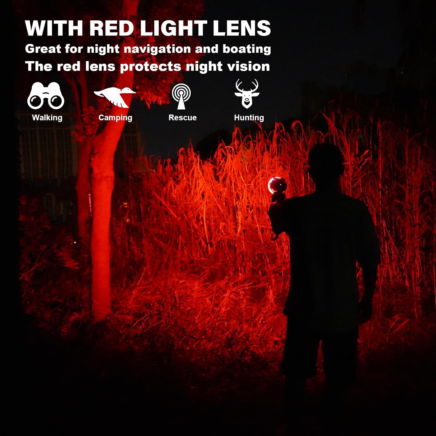 GOODSMANN 6000 Lumen Boat Spotlight - Waterproof Rechargeable LED Hunting Spotlight with Detachable Red Light Filter, EVA Carrying Case