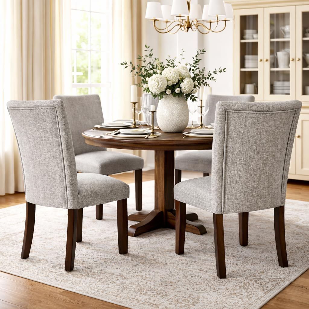 HomePop Parsons Classic Upholstered Accent Dining Chair, Single Pack, Light Grey