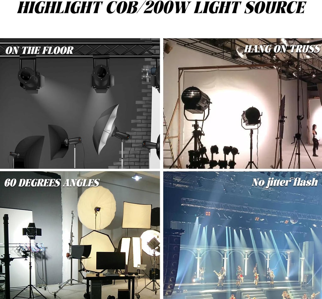 COB Stage Lights with Barn Doors, COB Par Light 200W LED 3500~7500K Warm White & White, DMX512 Master-Slave Sound DJ Lighting Spotlight Fresnel for Church Concert Wedding (2-Colors Style, 1)