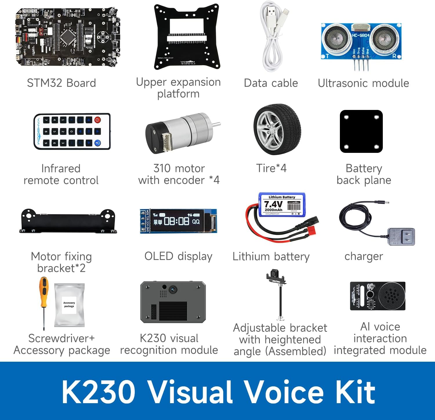 Yahboom STM32 Smart Car with Multifunctional Development DIY Programming Electronics Project Support AI Voice Interaction Visual Recognition (K230 Visual Voice Kit)