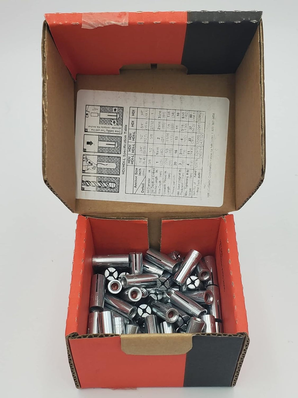 HILTI 100 pack HDV 1/4' Drop in Anchor, Steel, Zinc-plated, Internal thread size 1/4 in, Fastener Type Alloy Steel, Finish Type Plated