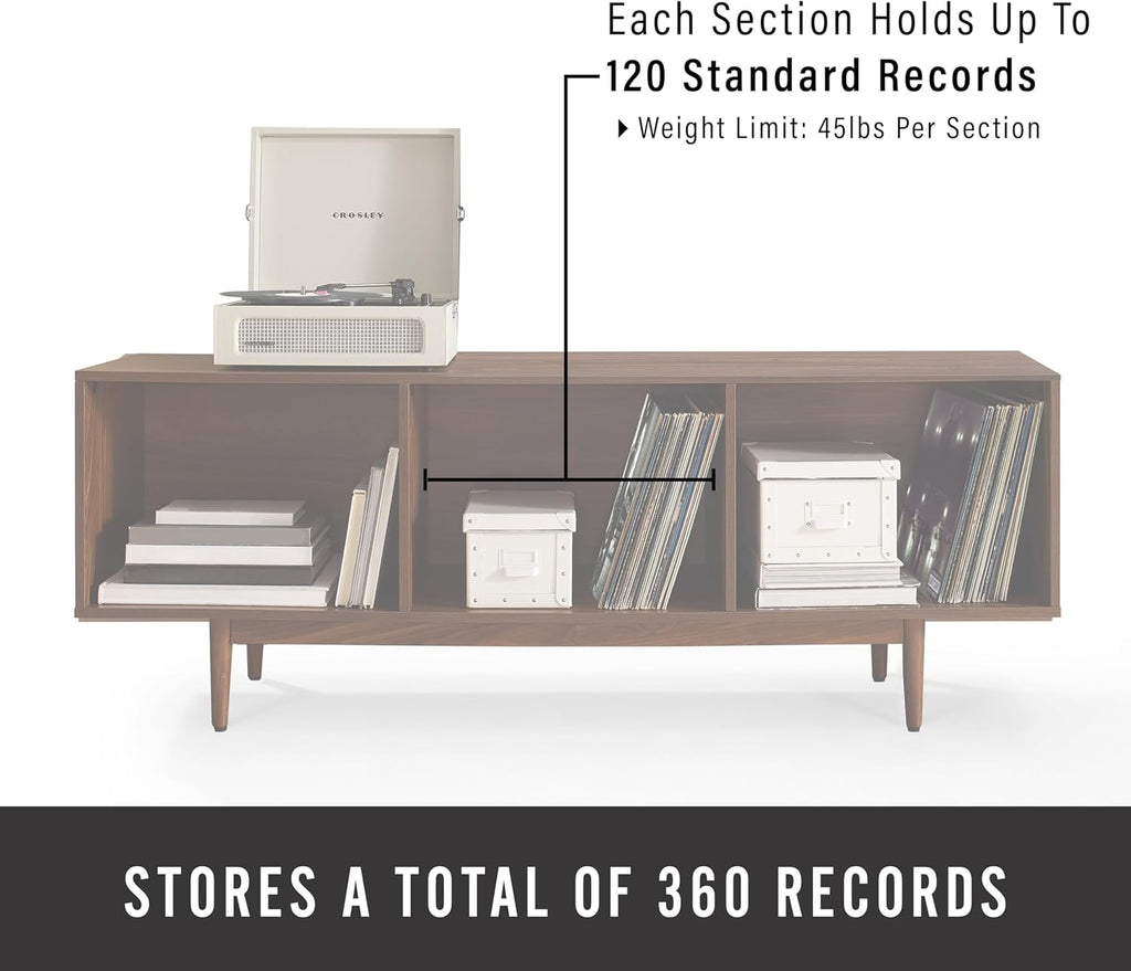 Crosley Furniture Liam Large Vinyl Record Storage TV Stand and Entertainment Center, Media Console, Walnut