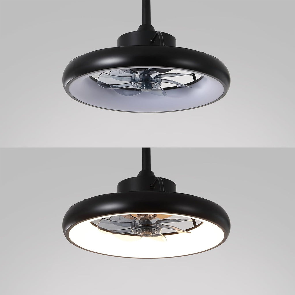 Oval AIR Loren 20' Small Smart Ceiling Fan with Light, Semi Flush Mount, Quiet 6-Speed Reversible Motor, Dimmable LED, Adjustable CCT, App & Remote Control, Modern, Black AIR8002B