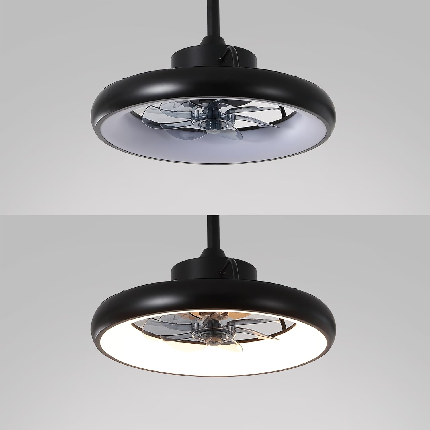 Oval AIR Loren 20' Small Smart Ceiling Fan with Light, Semi Flush Mount, Quiet 6-Speed Reversible Motor, Dimmable LED, Adjustable CCT, App & Remote Control, Modern, Black AIR8002B