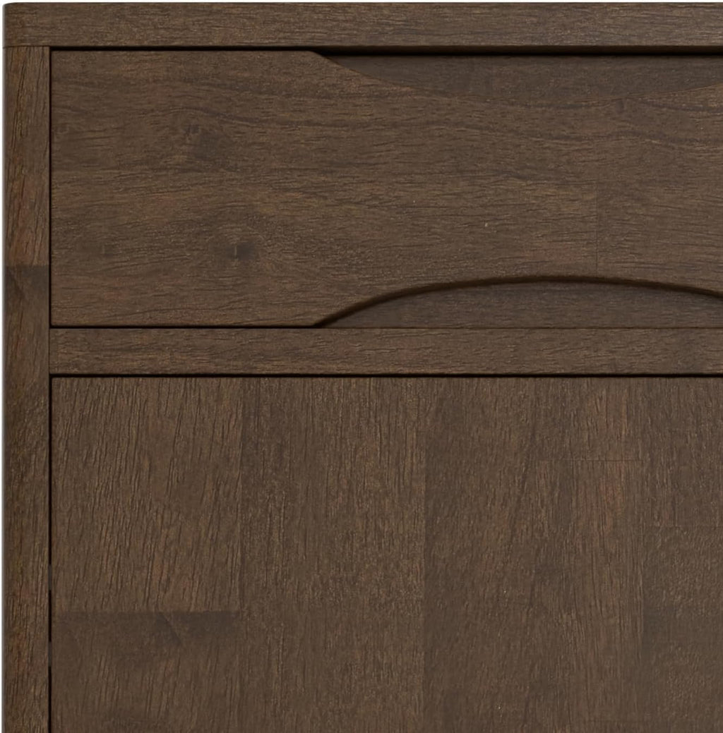 SIMPLIHOME Harper Storage Cabinet - 40 inch Wide Solid Wood Medium Storage Cabinet in Walnut Brown, Mid-Century Modern Cupboard for Entryway or Dining Room with Drawers, Tapered Legs, and Shelves