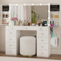 Likein Vanity Desk with Mirror and Lights, White Vanity with Jewelry Storage Cabinet, Makeup Dressing Table with 11 Drawers, Charging Station, Crystal Knobs, 3 Color Lighting Modes for Women, Girls