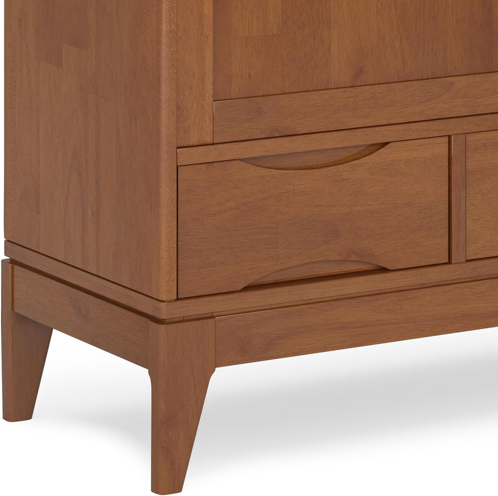 SIMPLIHOME Harper Solid Wood 48 inch Storage Cabinet in Teak Brown (Set of 2) for the Living Room, Entryway and Family Room