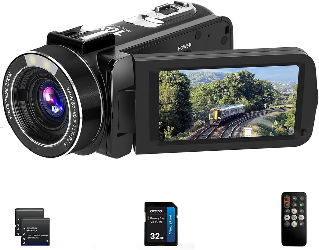 ORDRO 4K Video Camera Camcorder 10X Optical Zoom 30MP 24FPS Vlogging Camera 3.0' IPS Touch Screen Digital Camera with 32G Memory Card