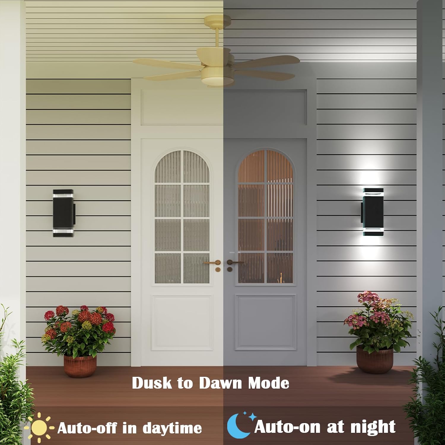 rosykite Motion Sensor Outdoor Wall Lights, Dusk to Dawn Exterior Light Fixtures with 3 Modes, Modern Up Down Wall Sconce, Waterproof Aluminum Porch Light for Garage, Patio, Front Door