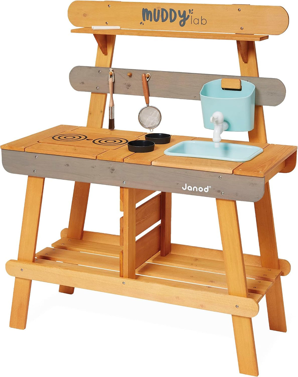 Janod Muddy Lab - Outdoor Sensory Activity Station with Water Play - 37.5' High - Includes 10 Accessories - Ages 3-8 Years - J06632