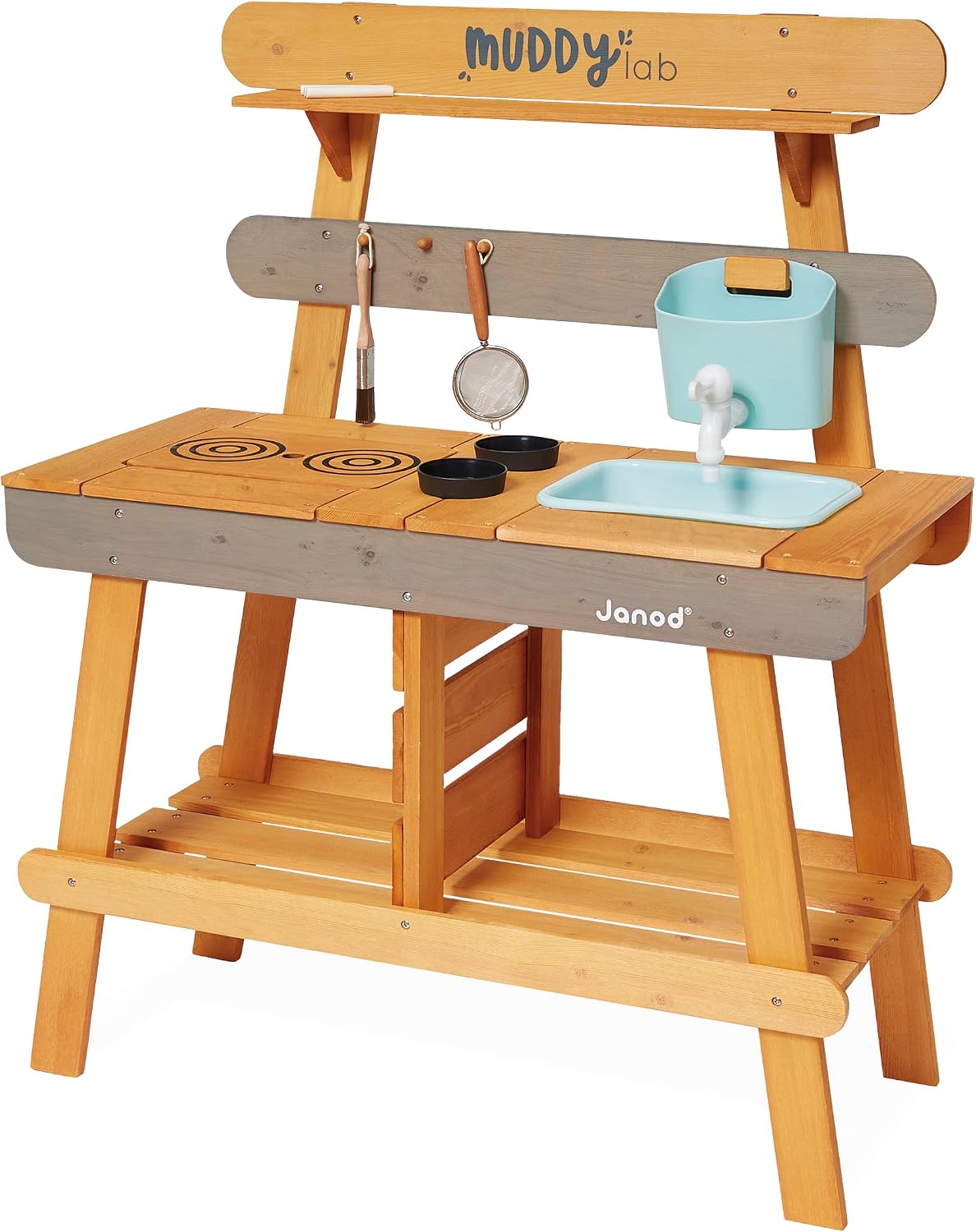 Janod Muddy Lab - Outdoor Sensory Activity Station with Water Play - 37.5' High - Includes 10 Accessories - Ages 3-8 Years - J06632