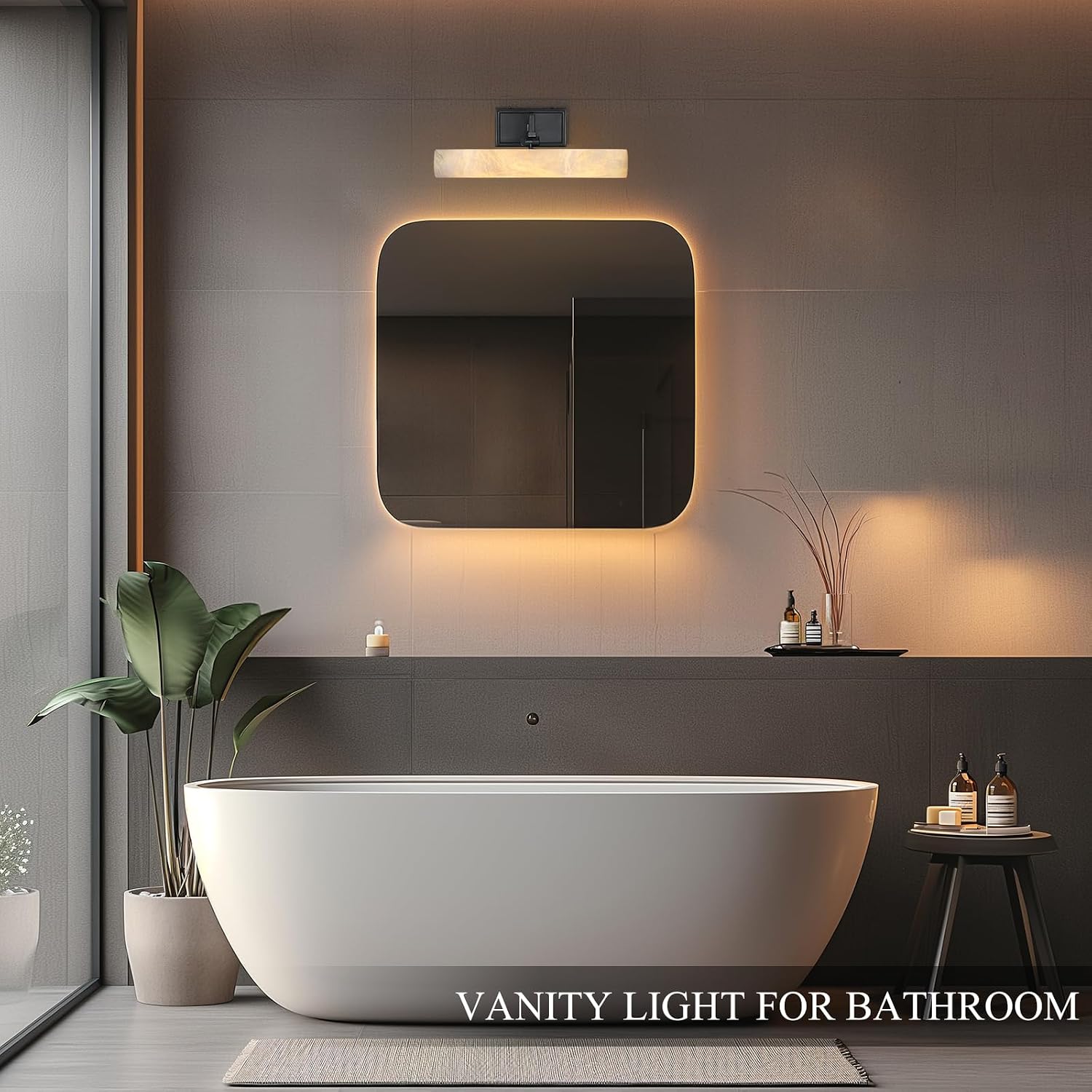 Alabaster Picture Light Hardwired, 12' Matte Black Art Light for Wall & Paintings, Real Spanish Marble Picture Frame Light, Dimmable LED Gallery Lighting, Bathroom Vanity Light Accent for Mirror Use