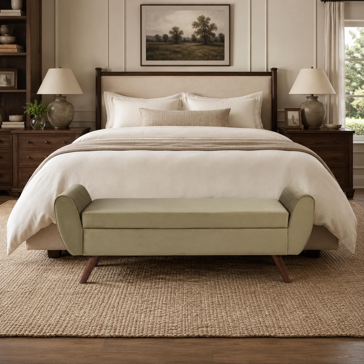 HomePop 60' Modern Storage Bench with Wood Legs - Light Sage Green Velvet