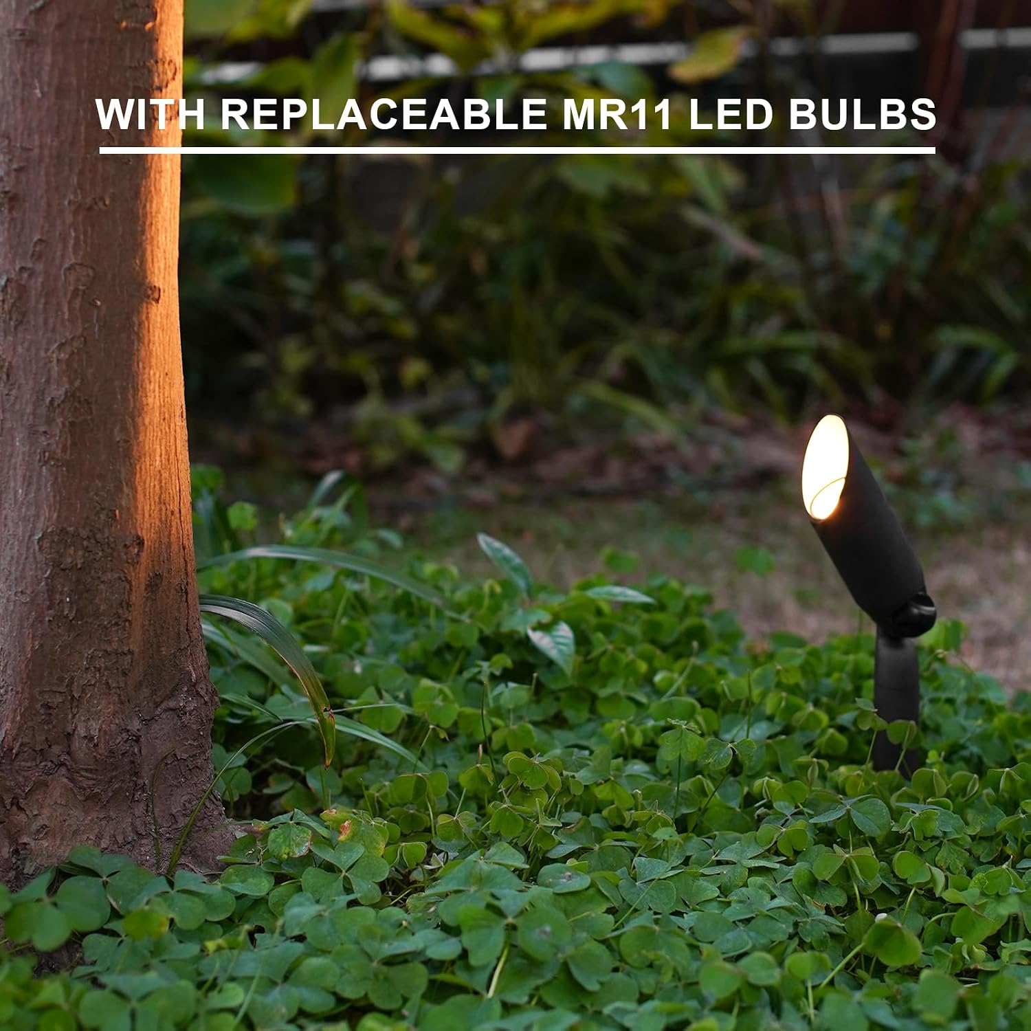 GOODSMANN Landscape Lighting 12V AC Spotlights 8PK 3W LED Landscape Lights 100 Lumens Spot Light MR11 Replaceable Bulb 2900K Tree Lights Garden Up Light Hardwired Lighting Cable Connectors