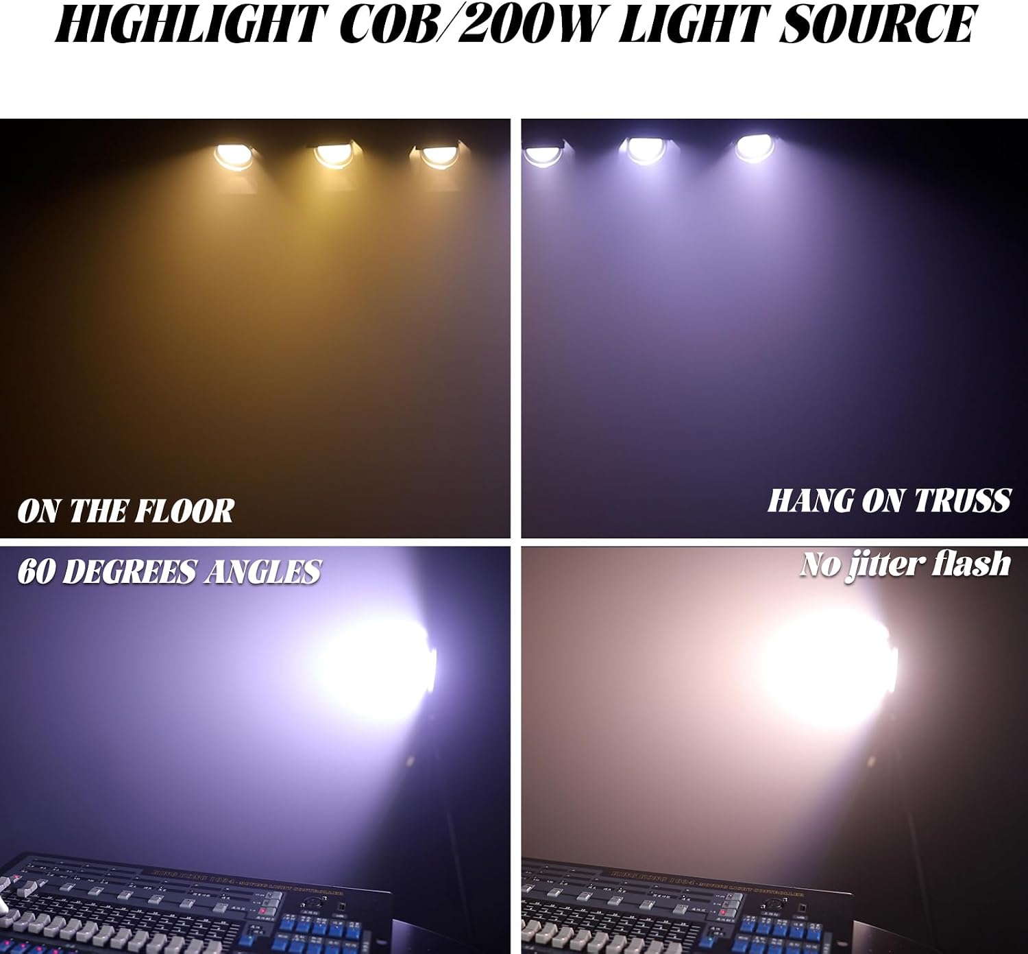 COB Stage Lights with Barn Doors, COB Par Light 200W LED 3500~7500K Warm White & White, DMX512 Master-Slave Sound DJ Lighting Spotlight Fresnel for Church Concert Wedding (2-Colors Style, 1)