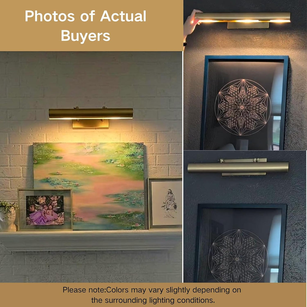 Picture Light, 18inch Brass Picture Lights for Wall,Hardwired Brushed Gold Picture Lights,270° Rotatable Art Lights, 3-Light Picture Frame Light for Painting Display Artwork Portrait