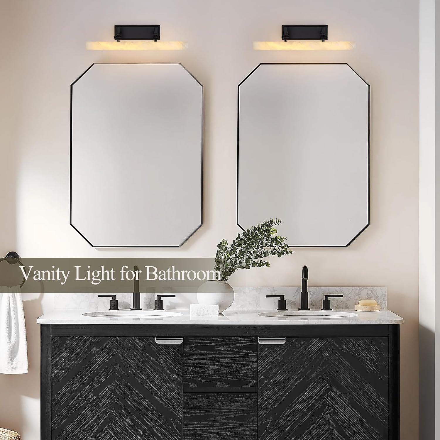 Alabaster Picture Lights for Wall, 20in Spanish Marble Picture Light Hardwired, Black Vanity Lights for Bathroom, Dimmable Modern Wall Lighting Gallery Light for Paintings, Bookshelf, Poster Display