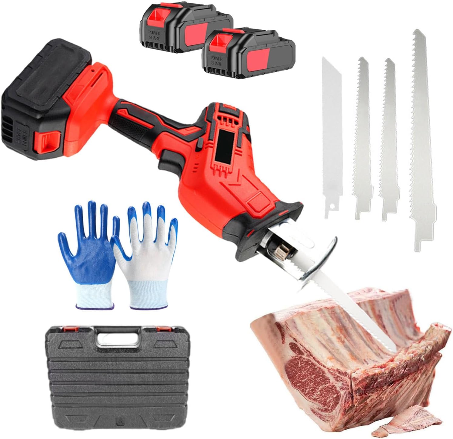 Cordless Reciprocating Saw -21v Electric Cutting Saw for Cutting Bone/Wood/Plastic/Metal - Recip Power Saw - with Rechargeable Battery/4 Saw Blades & 12 Gloves