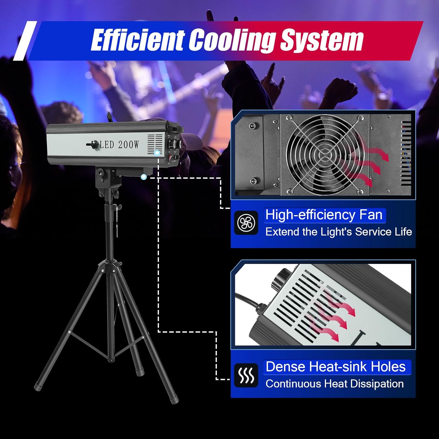 200W LED Follow Stage Spot Light Muti-Color Stage Spotlight with Stand Manual Control Stage Light Stage Spot Focused Lamp Professional Performance Lights for Event Theater Disco Party Show (200W)