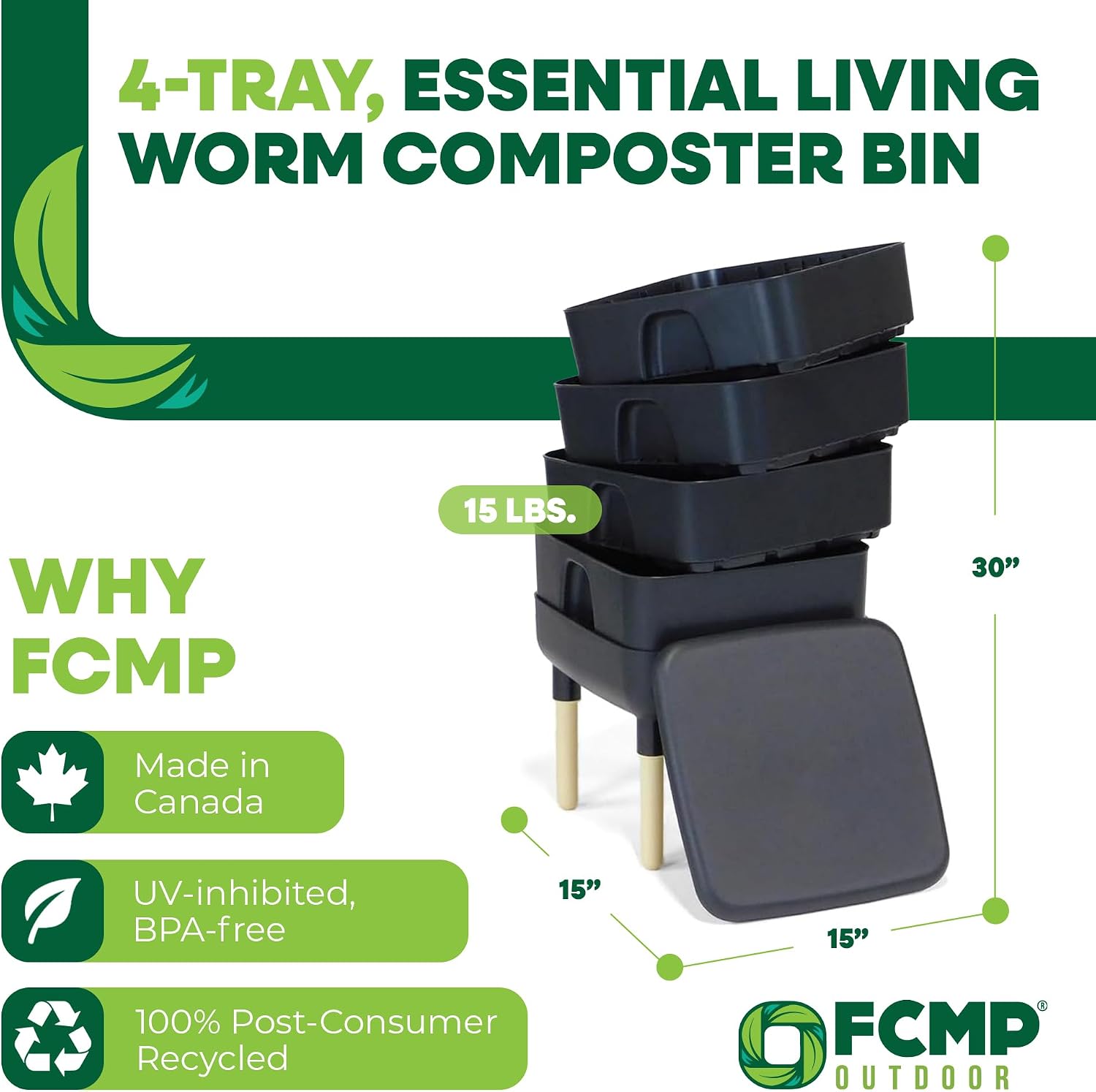 FCMP Outdoor - The Essential Living Composter, 4-Tray Worm Vermicomposter Bin, Black