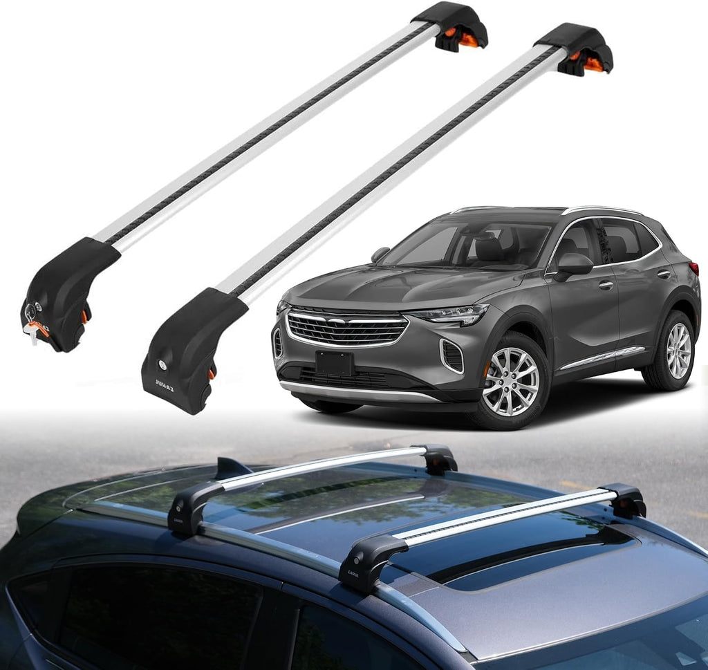ERKUL Heavy Duty Roof Rack Cross Bars for Buick Envision 2021-2026 | Upgraded Aero Aluminum Crossbars with Smart Clamp System | Compatible with Flush Rails - Silver