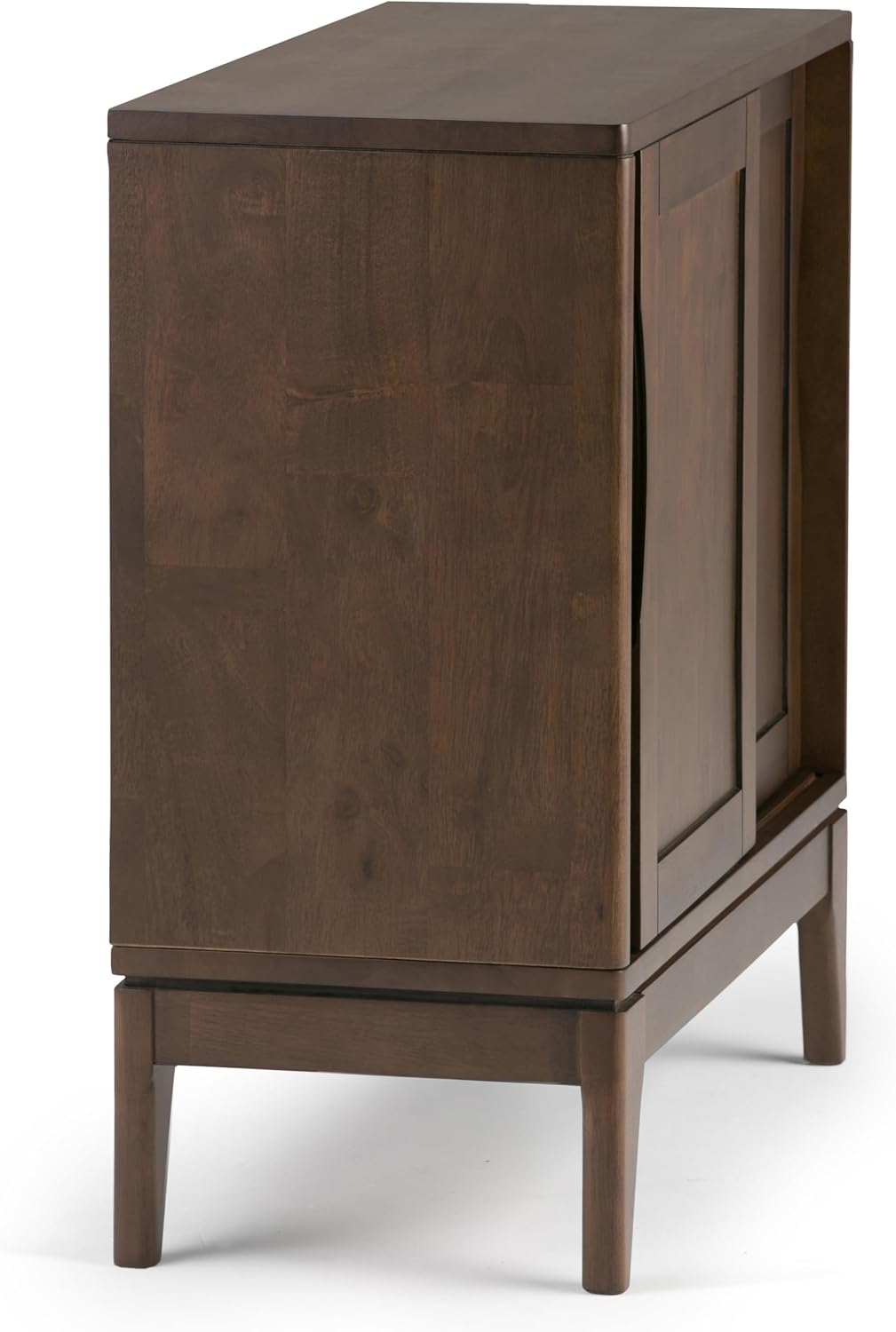 SIMPLIHOME Harper Storage Cabinet - 30 inch Wide Solid Hardwood 2-Shelf Low Console Cabinet in Walnut Brown, Mid-Century Modern Cupboard for Living Room with Sliding Doors and Adjustable Shelves