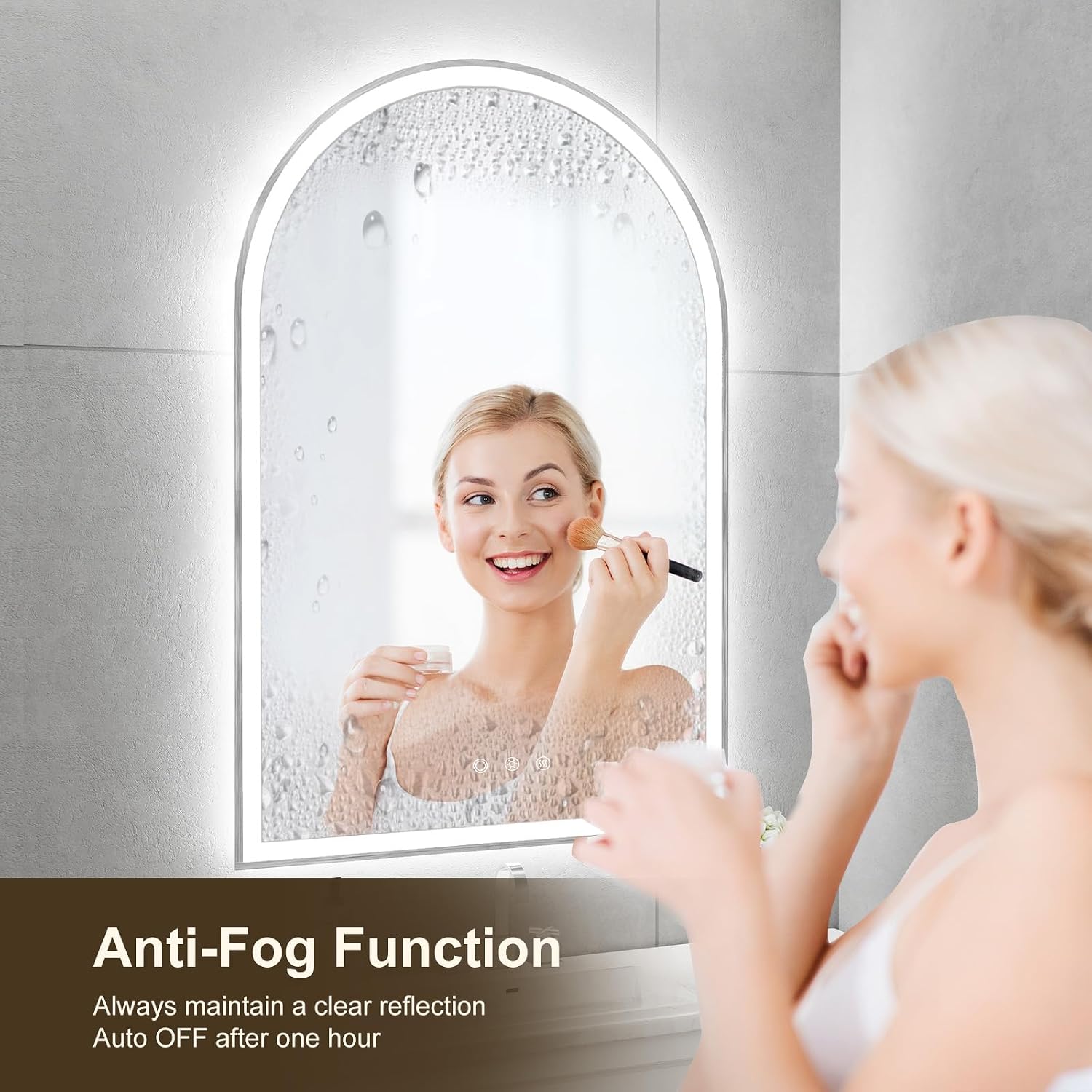 Arched LED Mirror for Bathtoom 24'x36', Silver LED Bathroom Mirror with Lights-Fogless, Dimmable, Shatterproof, Touch Sensor, 3 Color Changing