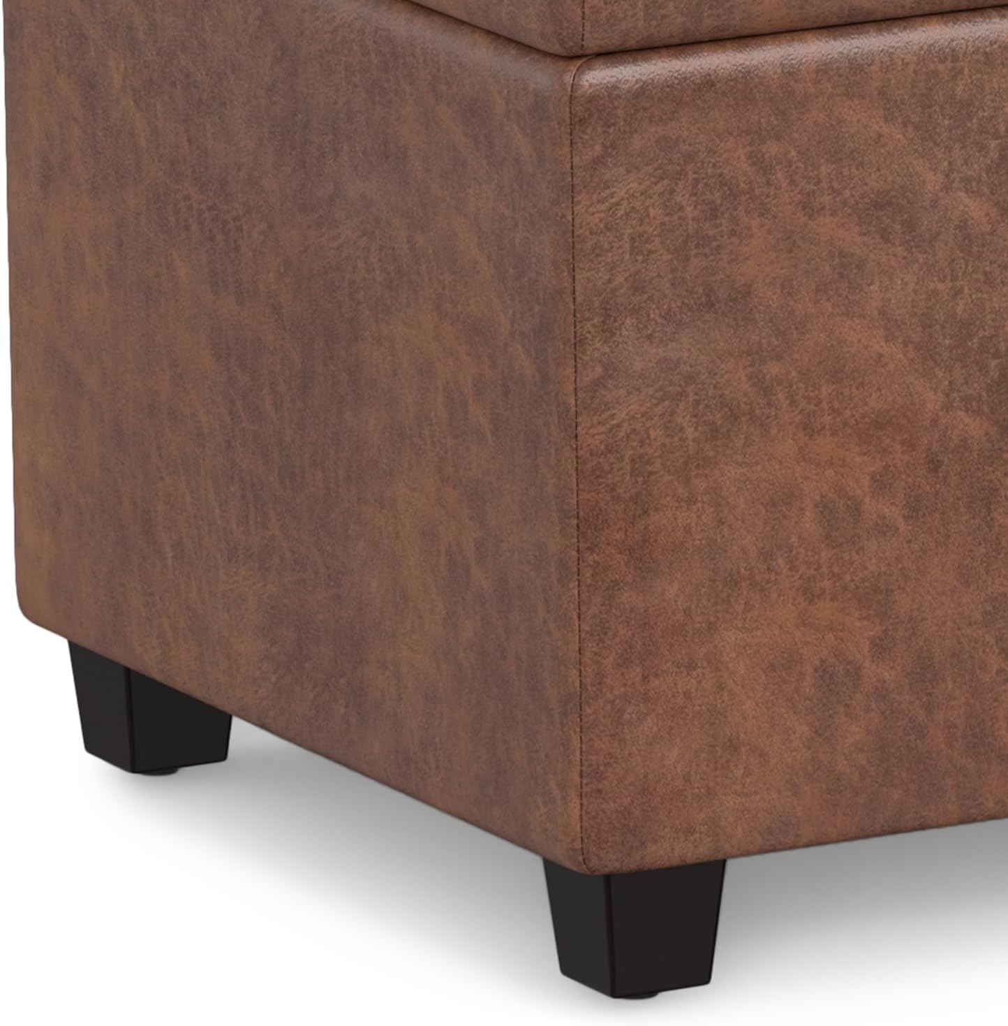 SIMPLIHOME Avalon Extra Large Storage Ottoman Bench - 54 inch Wide Upholstered Vegan Leather Rectangular Lift-Top Ottoman in Distressed Saddle Brown, Contemporary Bench for Living Room with Storage