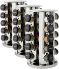 Kamenstein Revolving Countertop Spice Rack with Spices Included, FREE Spice Refills for 5 Years, Polished Stainless Steel with Black Caps, 30020, 20 Jar (Pack of 3)