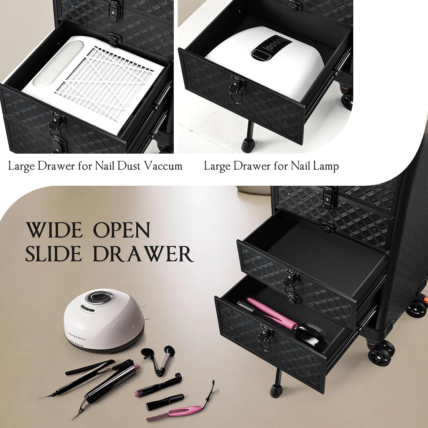 Yueieoun Nail Salon Cart with 4 Drawers,Rolling Makeup Train Case for Beauty,Cosmetology Case on Wheels,Trolley Cart,Lockable Organizer Travel Case for Manicure/Face Painting/Hairstylist/Tattoo Artist
