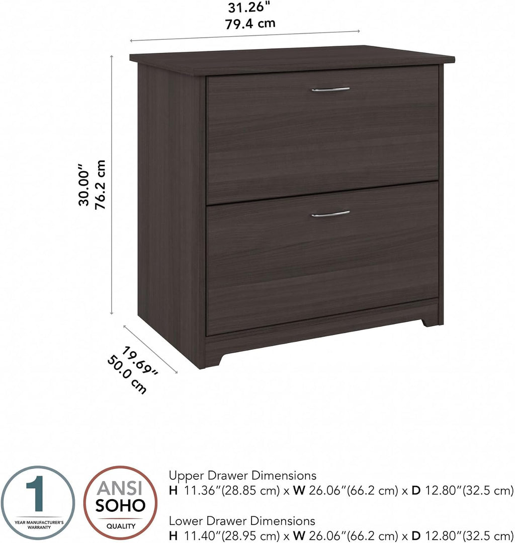 Bush Home Cabot 2 Drawer Lateral File Cabinet in Heather Gray, Home Office Chest for Letter, Legal, and A4-size Document Storage